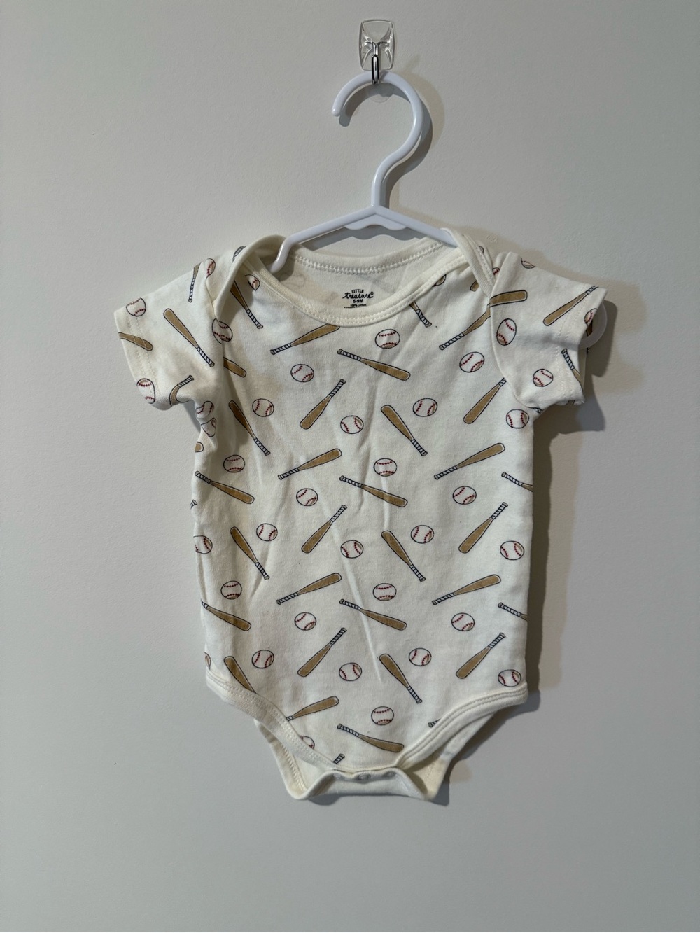 Little Treasures Cream Baseball Print Baby One-Piece